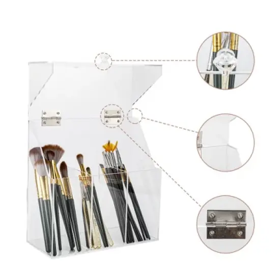 Unique Bargains Acrylic Makeup Brush Holder with Lid and 3-Slots Clear 1 Pc image {2}