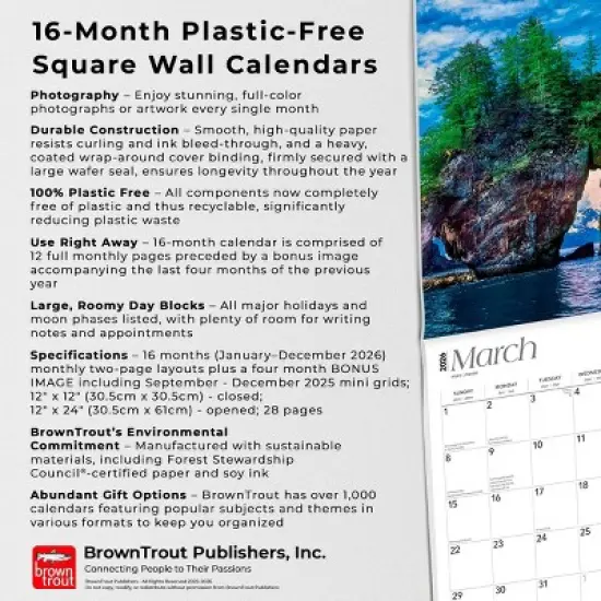 BrownTrout Alaska National Parks and Monuments 2026 12"x24" Hanging Square Wall Calendar Plastic-Free image {5}