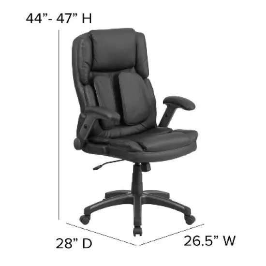 Flash Furniture Hansel Extreme Comfort High Back Black LeatherSoft Executive Swivel Ergonomic Office Chair with Flip-Up Arms image {2}