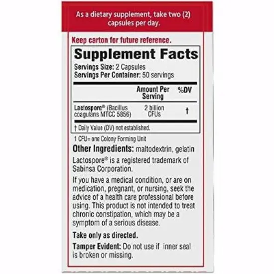 Bacid Daily Probiotic Capsules with Bacillus Coagulans Dietary Supplement 100 ct image {2}