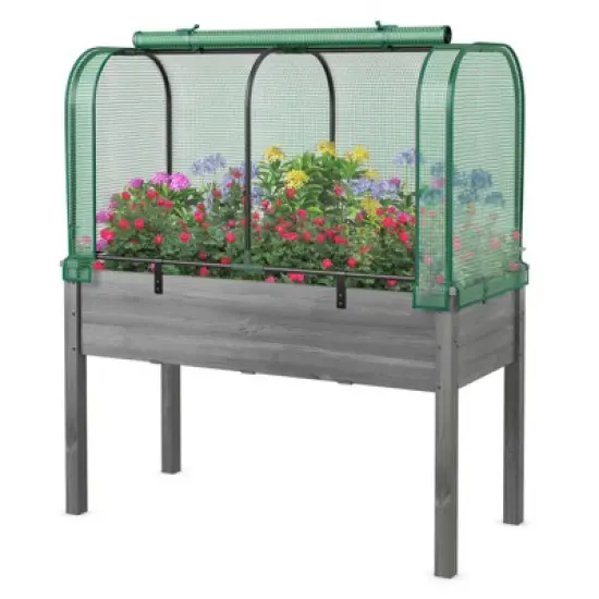 Tangkula Raised Garden Bed with Greenhouse Waterproof Sun-Protective Green Hot House image {8}