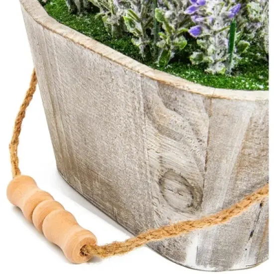 Artificial Lavender Fake Flower Plant in Rustic Oval Wooden Box for Decorations image {7}