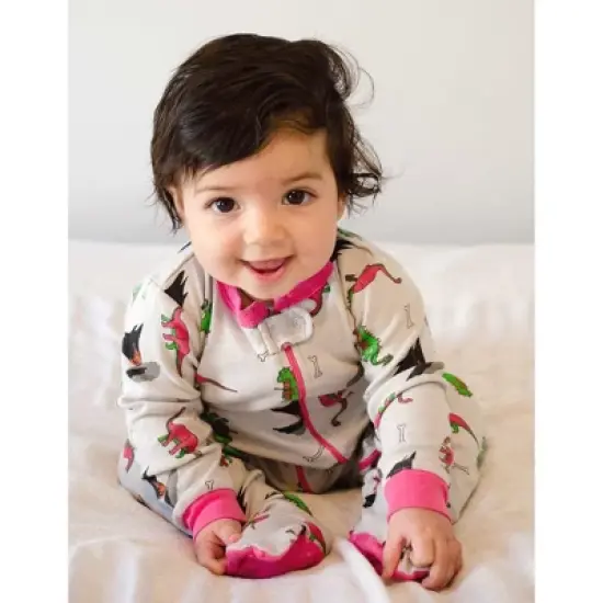 Leveret Footed Sleeper Cotton Unicorn and Dinosaur Pajamas image {2}