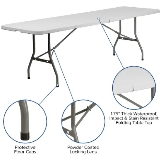 Flash Furniture 8' Bi-Fold Granite White Plastic Event/Training Folding Table Set with 10 Folding Chairs image {1}