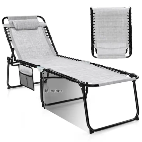 Tangkula Foldable Beach Chaise Lounge Chair W/ Pillow image {10}