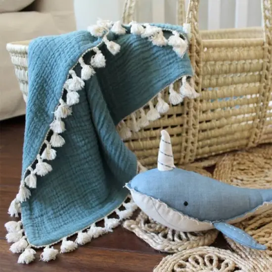 Crane Baby 6-Layer Muslin Baby Blanket with Tassel Edge image {5}