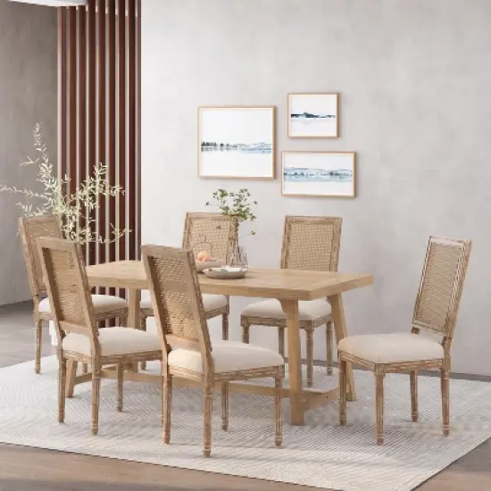 Christopher Knight Home  Brownell French Country Wood and Cane Upholstered Dining Chairs (Set of 6) image {1}