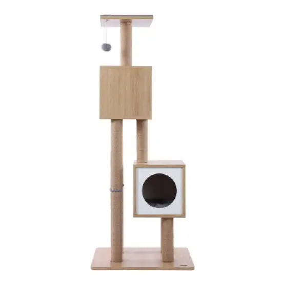 Sawyer 3-Tier Minimalist Jute Cat Tree Condo with Scratching posts, and Fuzzy Toy image {9}