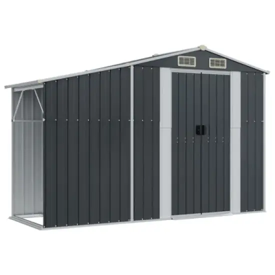 vidaXL Garden shed Metal Outdoor Storage Anthracite - Galvanized Steel Tool shed for Patio, Backyard, or Garden with Ventilation and sloped roof image {7}
