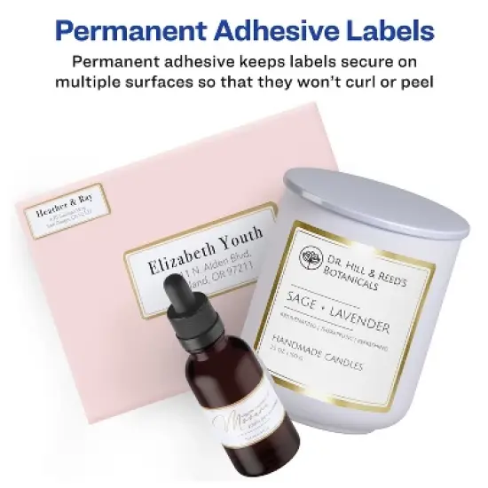 Avery Matte White Labels with Metallic Gold Borders, 3" x 3" Square Labels, 60 Total, Laser/Inkjet Printable Labels (6542) image {4}