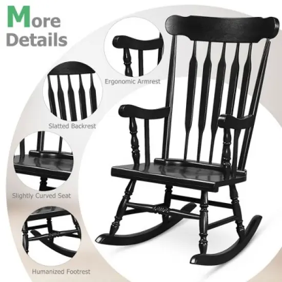 Tangkula Wooden Rocking Chair Single Rocker Indoor Garden Patio Yard Black image {7}