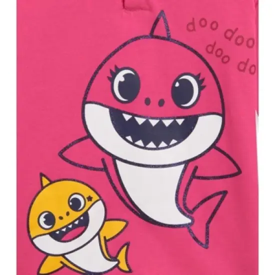 Pinkfong Mommy Shark Baby Shark Girls French Terry Pullover Hoodie Poly Hair & Felt Teeth Fin on hat Costume and Leggings Outfit Set Toddler image {3}