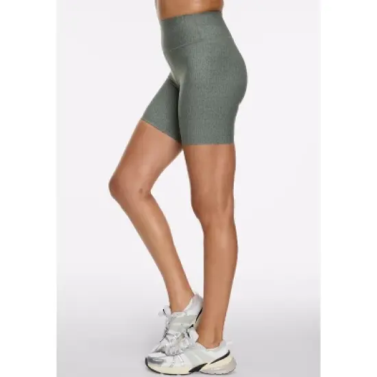 Peloton Women's Cadent High Rise Bike Short 7", Green Fog Crosshatch image {1}