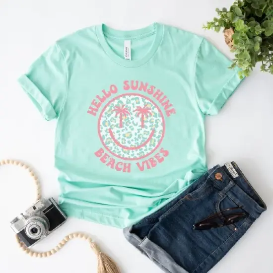 Simply Sage Market Women's Hello Sunshine Leopard Smiley Face Short Sleeve Graphic Tee image {1}