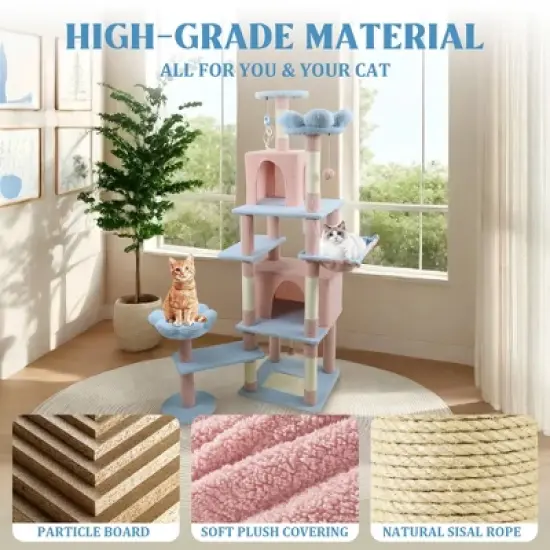 YOOCOZZ 71 inch flower cat tree with large condo removable flower cushion and hammock image {3}