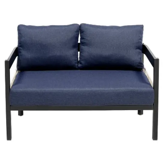 FIONECA U_STYLE Dark Blue Multi-Person Outdoor Iron Sofa Set with Table, Rattan Decoration, Waterproof & Rust-Proof Patio Furniture for Garden & Lawn image {6}