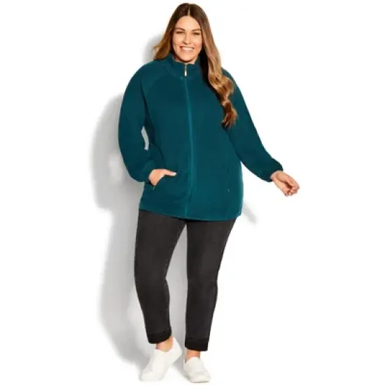 Women's Plus Size Polar Fleece Zip Jacket - Emerald | AVENUE image {5}
