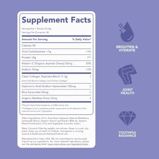 Clean Simple Eats Super Collagen Powder - Blackberry Lemonade - 14.1oz/30 Servings image {3}