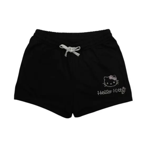 Hello Kitty Rhinestone Face Outline Art Women's Black Sweat Shorts image {4}
