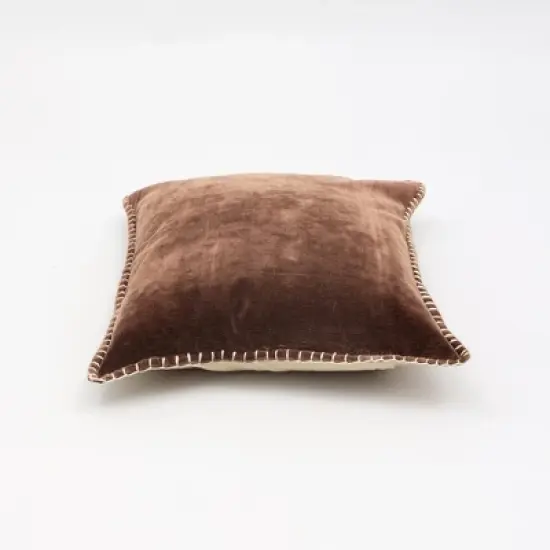Chery Life Stonewashed Cotton Velvet Throw Pillow with Decorative Handstiched Edges-19X19" image {1}