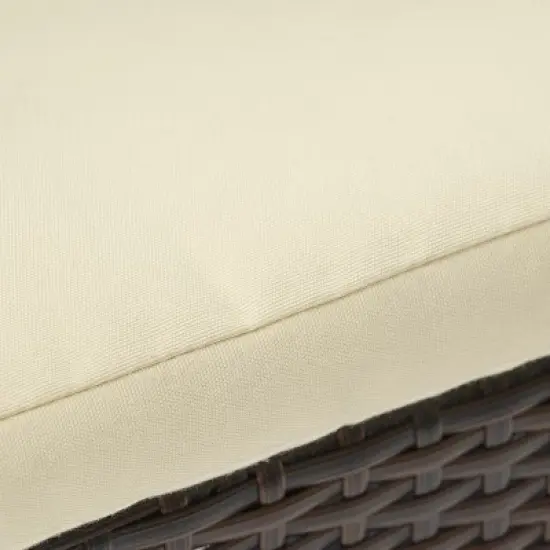 Christopher Knight Home Goleta Outdoor Acacia Wood and Wicker 7 Piece Dining Set with Cushion, Natural, Brown and Cream image {5}