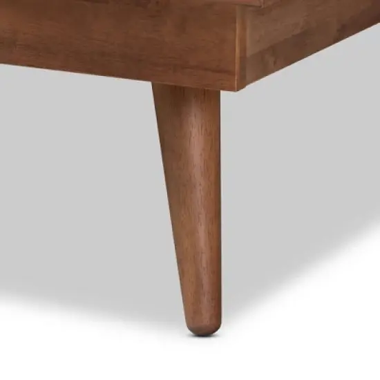 Full Nura Wood and Synthetic Rattan Platform Bed Walnut Brown - Baxton Studio image {4}