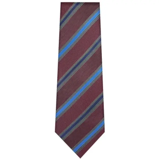 TheDapperTie Men's Burgundy And Blue Stripes Necktie with Hanky image {1}