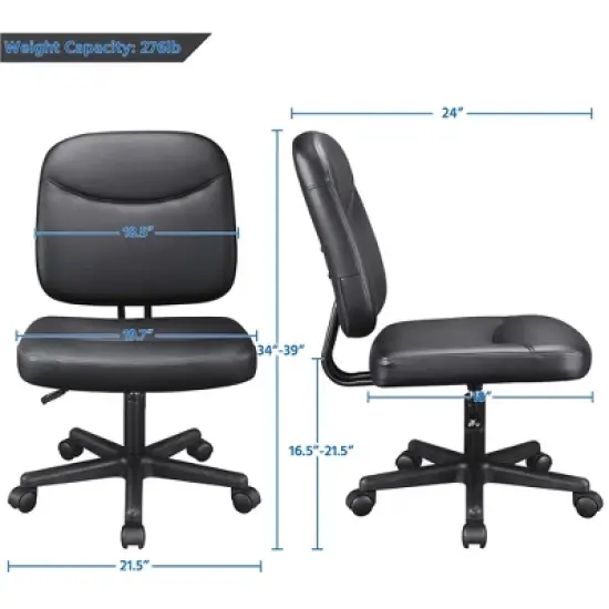 Yaheetech Armless Office Chair Mid-Back Task Chair Adjustable Desk Chair,Black image {2}