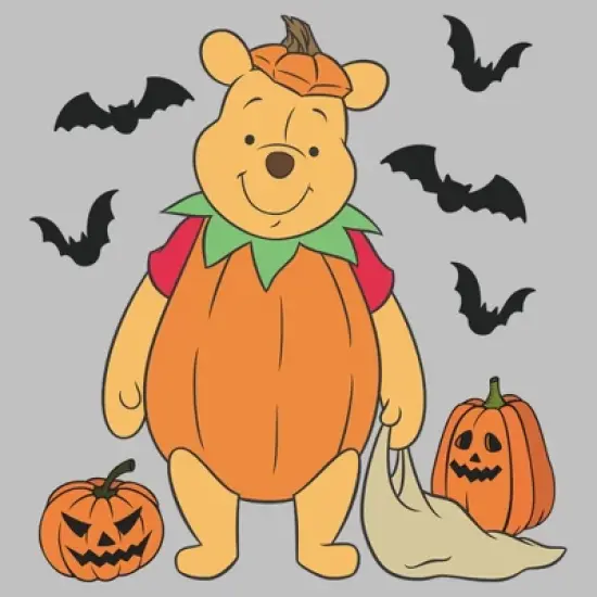 Womens Winnie the Pooh Halloween Bear Pumpkin Costume Bats T Shirt image {1}