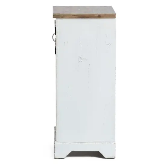 LuxenHome White and Natural Wood 2-Door Wine Cabinet image {3}
