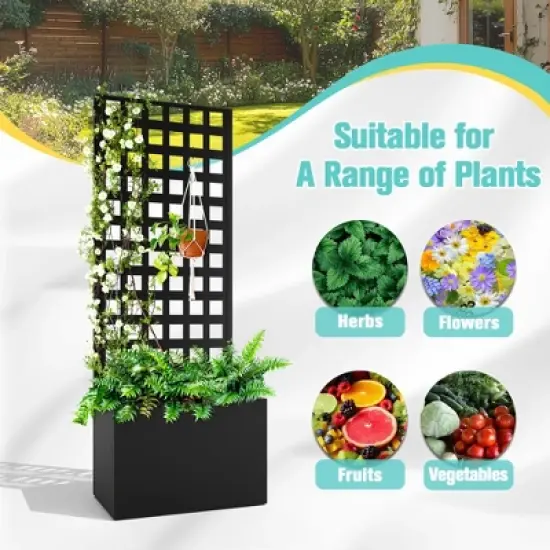 TOAOTBNBO Outdoor Planter Box with Square-Hole Trellis, Metal Raised Garden Bed for Climbing Plants, Galvanized Garden Box with Drainage Holes image {5}