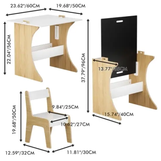 Yinvani White Multifunctional Wood 2 Piece Toddler Table with 1 Chairs Set image {6}