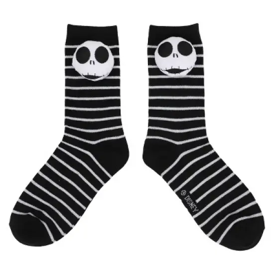 Nightmare Before Christmas Jack Skellington Adult Black & White Striped Casual Crew Socks image {1}