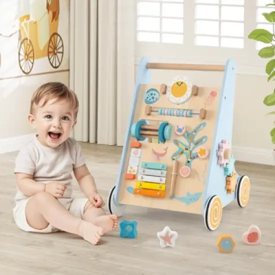 Infans Wooden Baby Walker Push and Pull Learning Activity Center with Wheels Push Toy image {3}