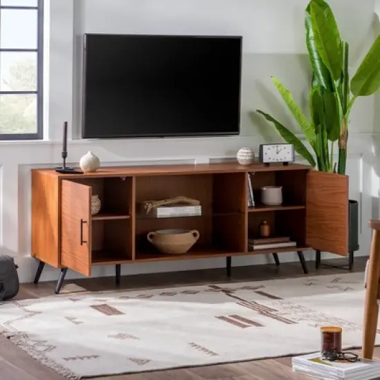 2 Door Mid-Century Modern Wood Storage TV Stand for TVs up to 65" - Saracina Home image {1}