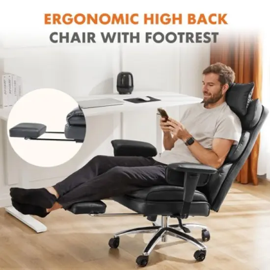 Sapphtopaz Executive Office Chair with Footrest&Lumbar Support,PU Leather Swivel Recliner with Adjustable Height Gaming Chair for Home Office image {1}