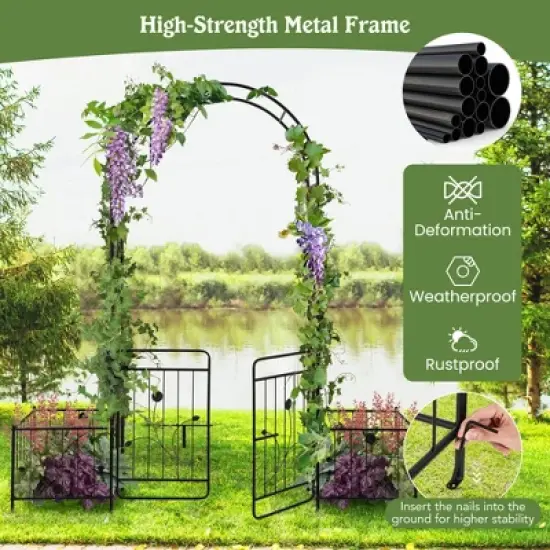 Costway 87" Garden Arbor Arched Lockable Gate Top Arbor Trellis with Side Planters image {5}