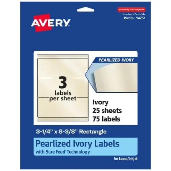 Avery Pearlized Ivory Rectangle Labels with Sure Feed Technology, 3-1/4" x 8-3/8" image {11}