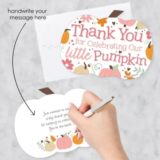 Big Dot of Happiness Girl Little Pumpkin - Shaped Thank You Cards - Fall Birthday Party or Baby Shower Thank You Note Cards with Envelopes - Set of 12 image {1}