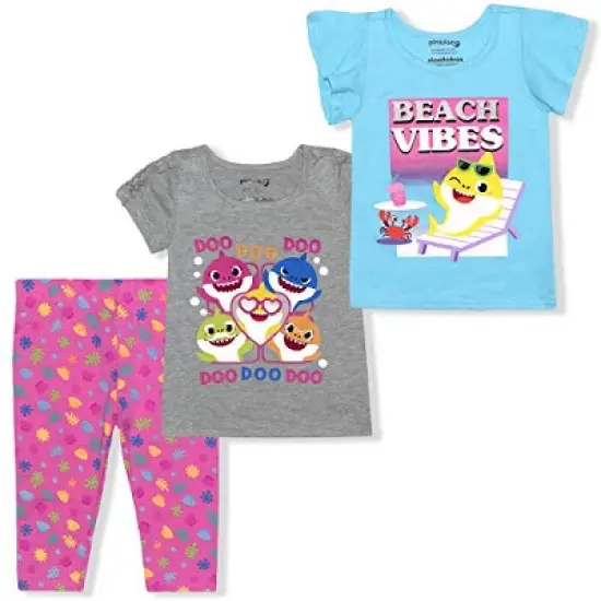 Nickelodeon Girl's Baby Shark 3 Piece Casual Wear, T-Shirts and Legging Pants Set for toddler image {7}