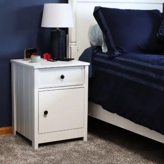 Sunnydaze Beadboard Nightstand Side Table with Drawer and Cabinet - 23.75" H - White image {1}