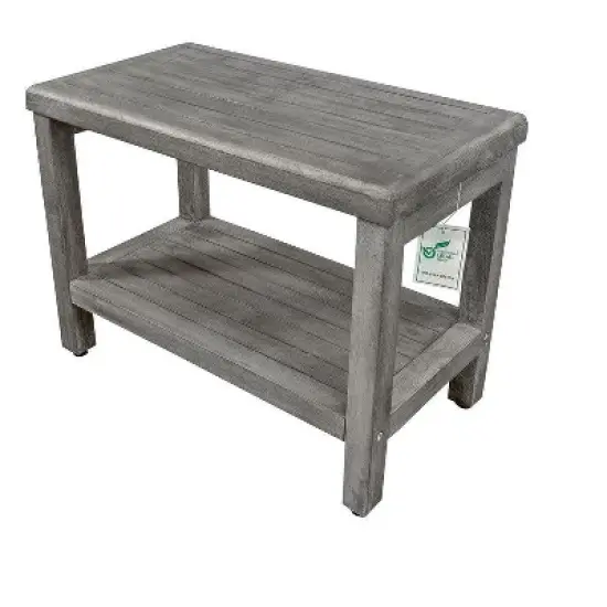 CoastalVogue&reg; Eleganto&reg; 24" Teak Wood Shower Bench with Shelf in Antique Gray Finish image {7}