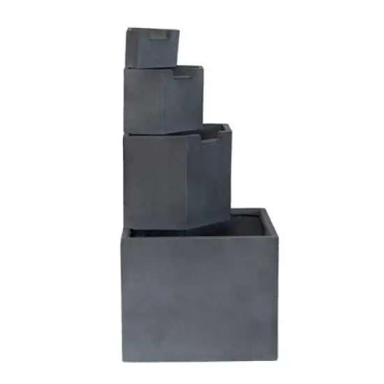 NAYSAYE Fountain Cement Decorative 4 Tier Block Water Feature for Garden Patio Backyard, Gray, 19.7"*19.7"*41.7" image {4}