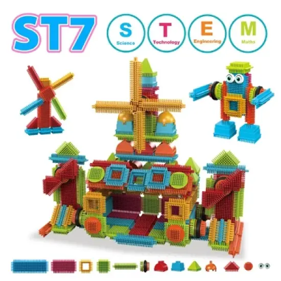 Contixo STEM Building Toys, ST7 244 pcs Bristle Shape 3D Tiles Building Set image {2}