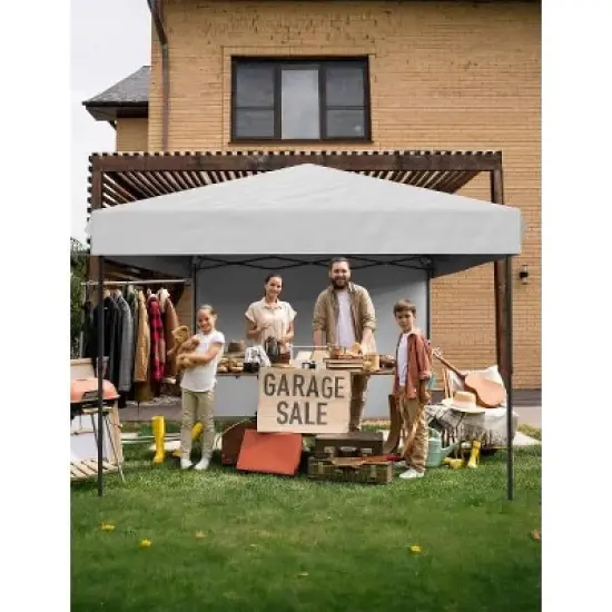 Garvee 10x10 Pop Up Canopy with Removable 3 Sidewalls - Easy Up Camping Tent with One Button Push Setup - 3 Adjustable Height, 4 Weight Bags - White image {6}