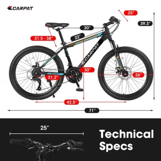 26" Steel Mountain Bike, 21-Speed, Disc Brakes, Anti-Slip Tires, Easy Assembly image {1}