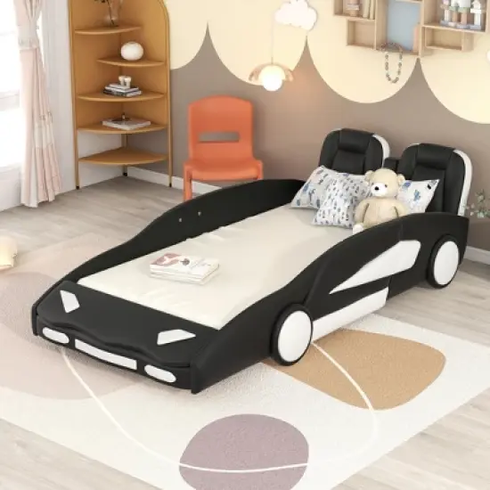 Twin Size Race Car-Shaped Platform Bed with Wheels-ModernLuxe image {1}