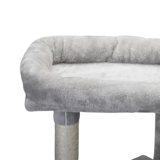 Kumasinova 2-Tier Cat Tower with Scratching Post,Modern Cat Tree with Cat House&Perch,Compact Cat Tree Tower for Indoor Cats,Light Gray image {3}