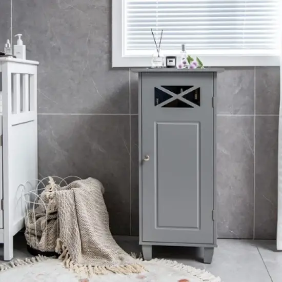 Tangkula Bathroom Cabinet Free Standing Storage Side Table Organizer Adjustable Grey image {1}