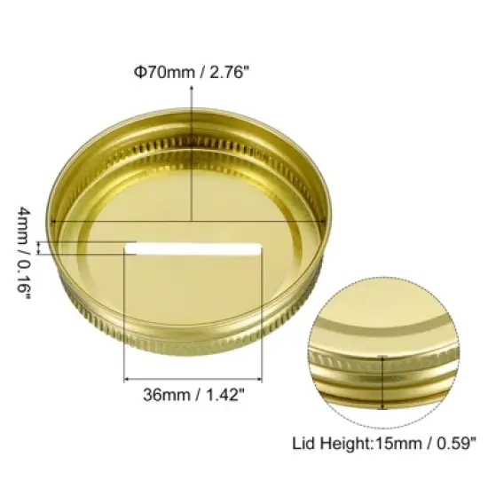 Unique Bargains Regular Mouth Tin Plate Mason Jar Coin Slot Canning Lids 4 Pcs 2.76" Gold image {1}